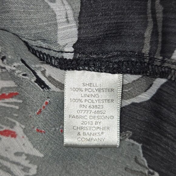 Christopher & Banks Womens Large Floral Blouse Button Up Top Sheer Black Red - Picture 10 of 11